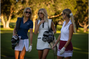 Women's golf clothes girls on golf course in golf top, golf trousers, golf dress and golf skirt Alska Golf