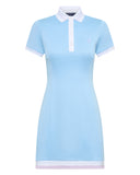 Blue women's golf dress with collar and sleeves