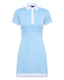 Blue women's golf dress with collar and sleeves